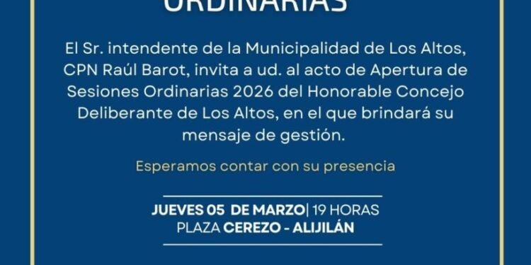 LOS ALTOS REALIZARÁ LA APERTURA DE SESIONES ORDINARIAS 2026