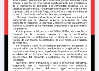 Un alumno de 14 años llevó un arma a una escuela del sur de la Capital